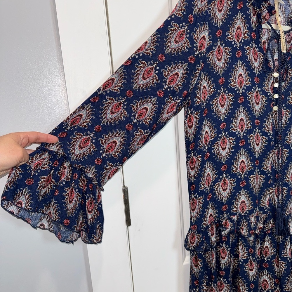 Anthropologie Uncle Frank Dress Ruffle Long Sleeve XS 100%rayon style 33350 USA - Picture 2 of 14